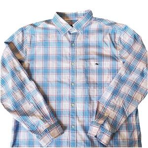 Vineyard Vines Classic Fit Tucker Button Down Shirt Men’s XL Blue Pink Plaid